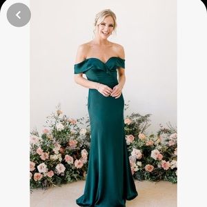 COPY - Revelry Bardot Satin Dress Gold Champagne Maxi